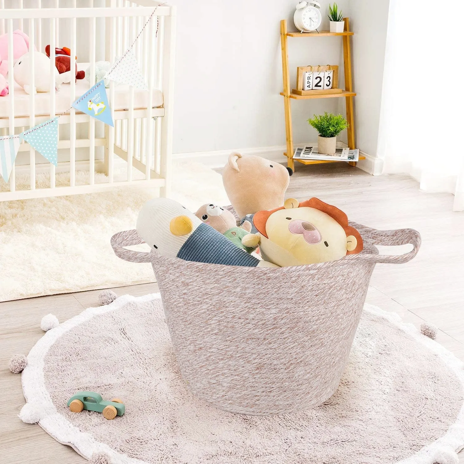 2 Piece Cotton Rope String Carry Handles Storage Baskets Set