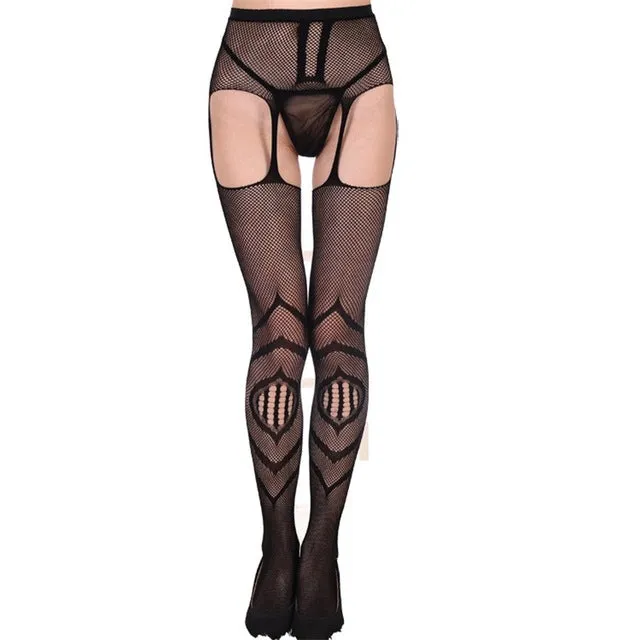 2017 Hollow Out Tights Lace Sexy Stockings Female Thigh High Fishnet Embroidery Transparent Pantyhose Women Black Lace Stocking