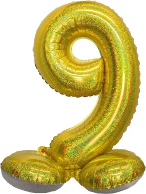 26" Standing Number '9' Mylar Balloon - Holographic Gold