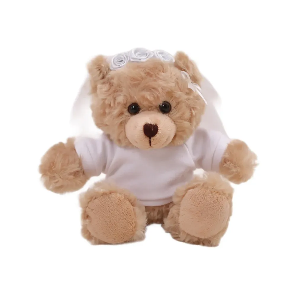 6" Stuffed Plush Bride Groom Bear Personalized Text on Shirt for Wedding