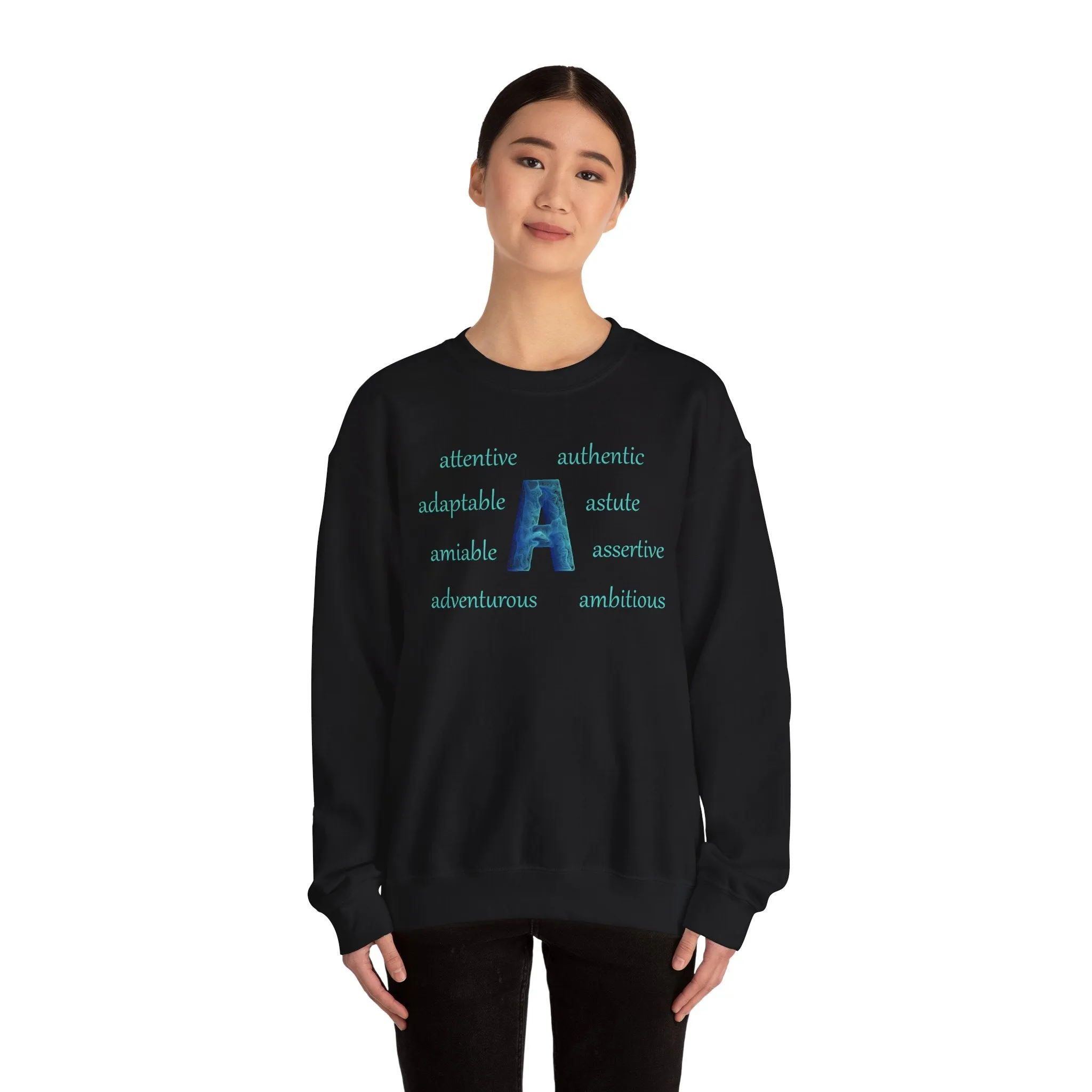 A Alphabet Sweatshirt, Motivational, Alphabet Initial "A" Unisex Heavy Blend™ Mental Health, Optimistic Crewneck Sweatshirt, Self-affirming Sweatshirt