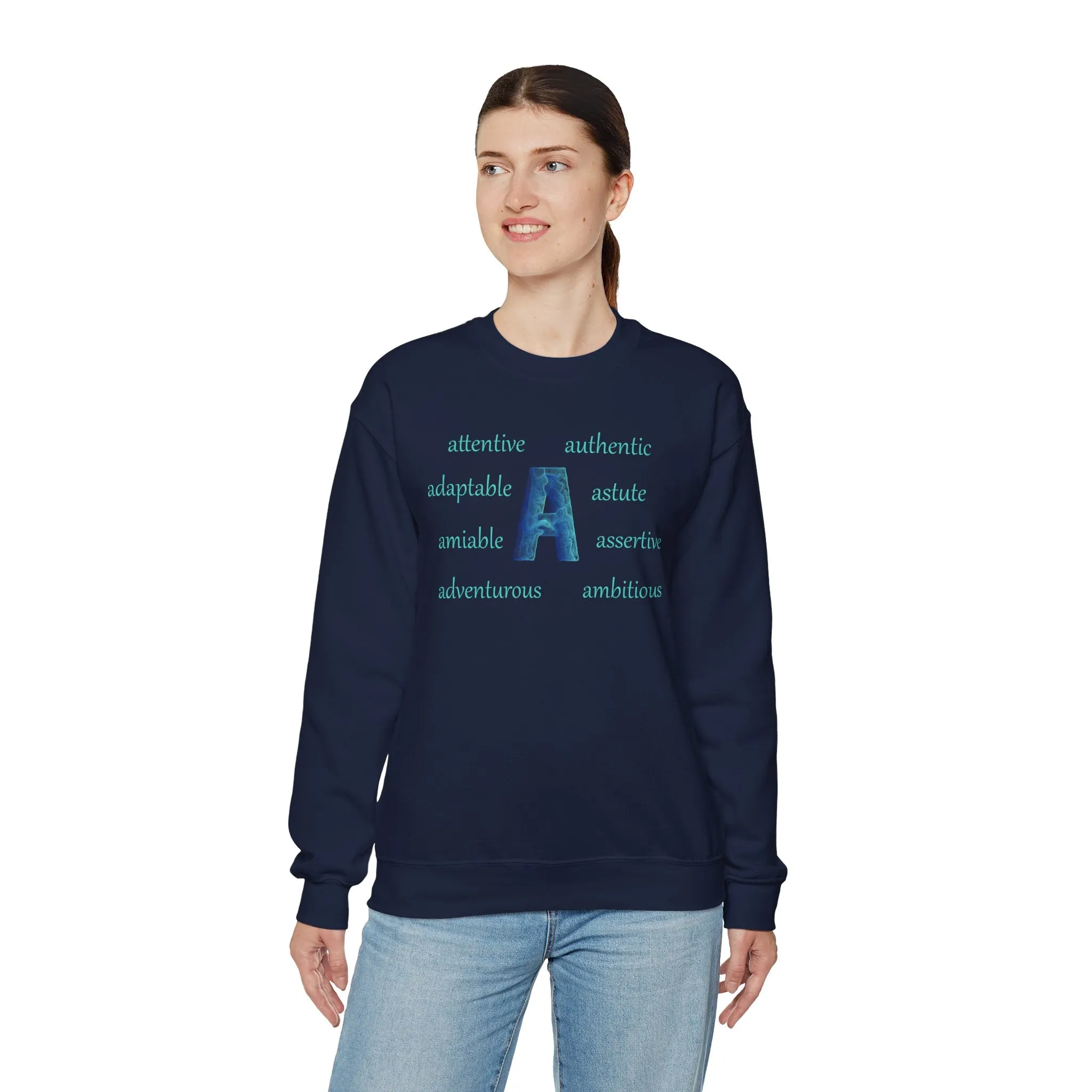 A Alphabet Sweatshirt, Motivational, Alphabet Initial "A" Unisex Heavy Blend™ Mental Health, Optimistic Crewneck Sweatshirt, Self-affirming Sweatshirt