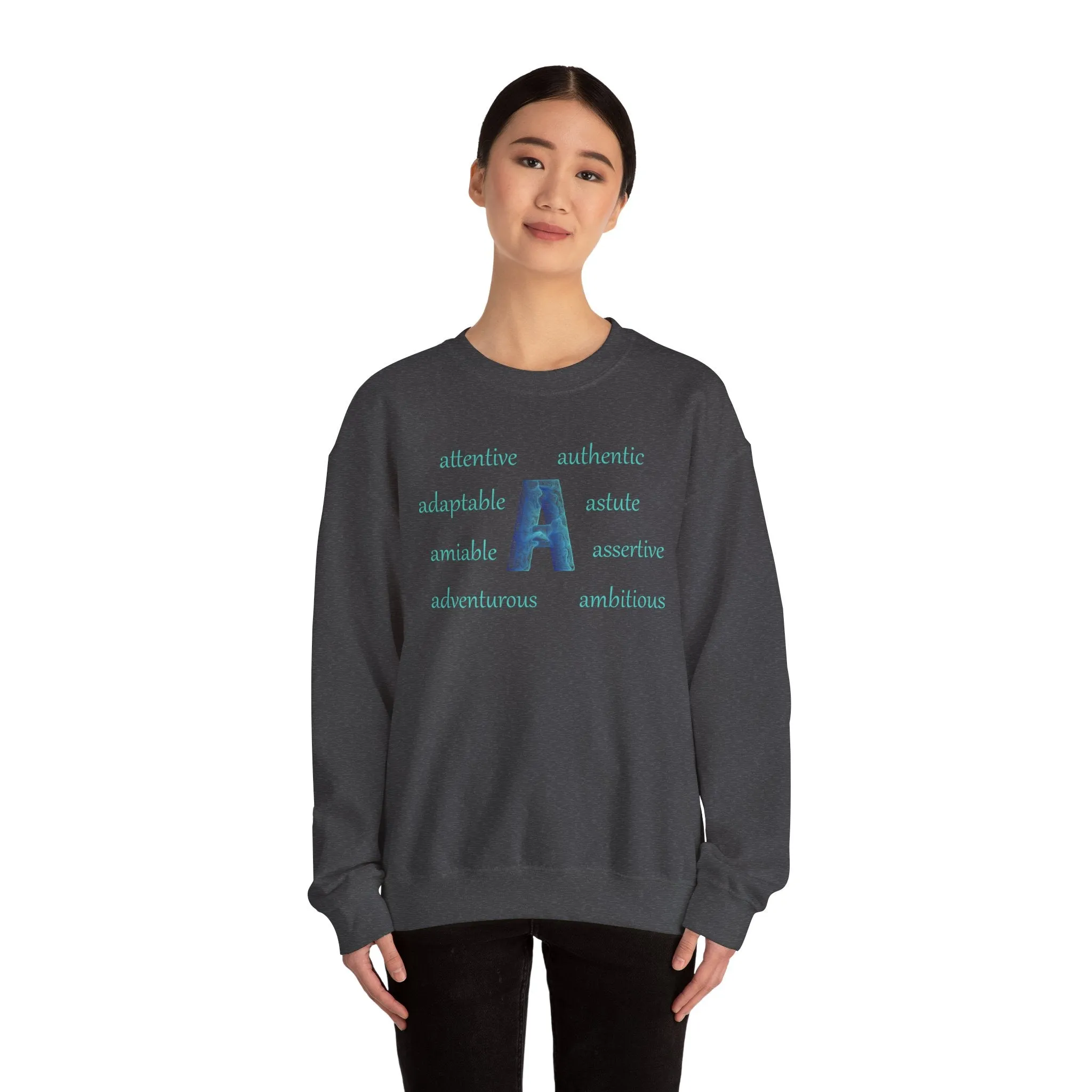 A Alphabet Sweatshirt, Motivational, Alphabet Initial "A" Unisex Heavy Blend™ Mental Health, Optimistic Crewneck Sweatshirt, Self-affirming Sweatshirt