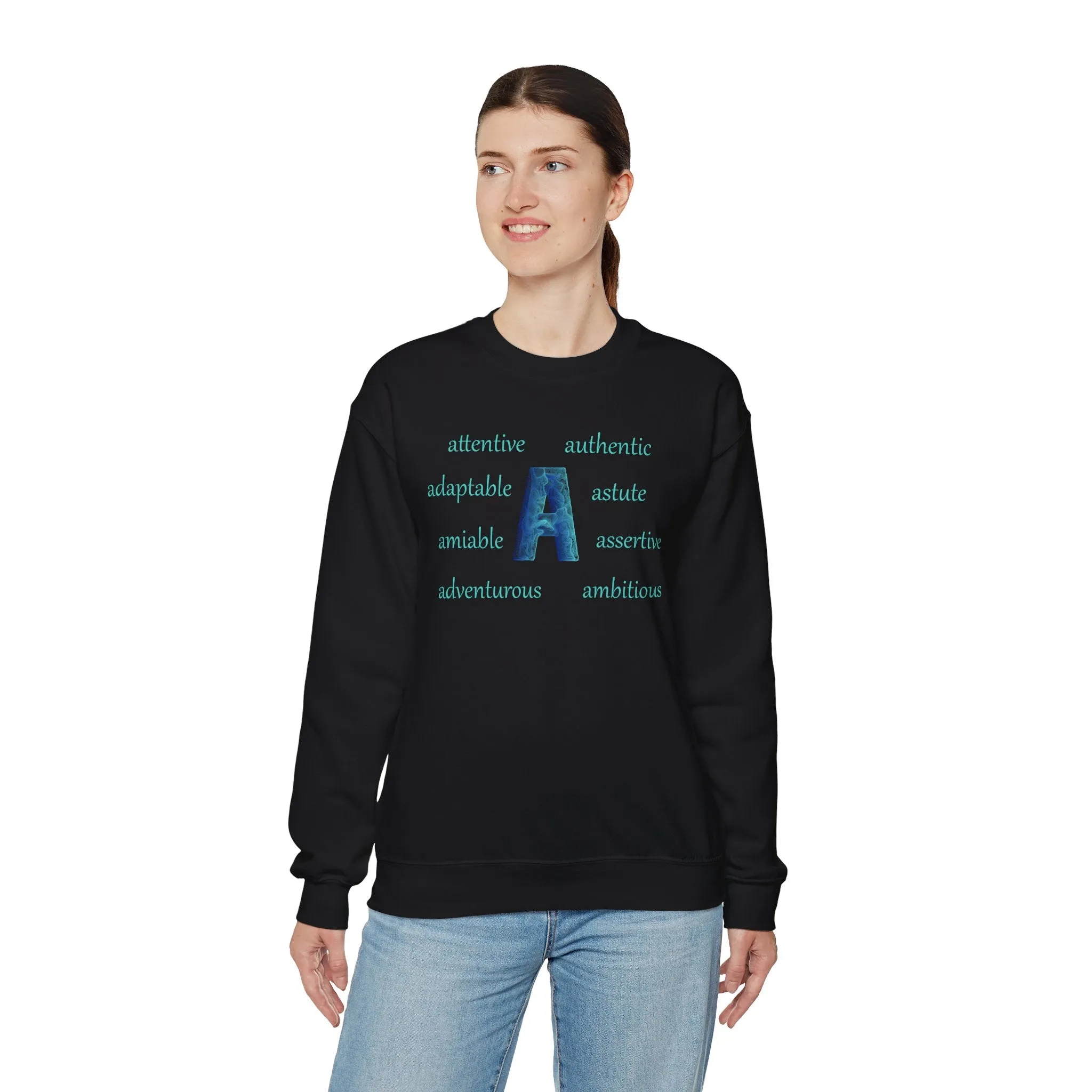 A Alphabet Sweatshirt, Motivational, Alphabet Initial "A" Unisex Heavy Blend™ Mental Health, Optimistic Crewneck Sweatshirt, Self-affirming Sweatshirt