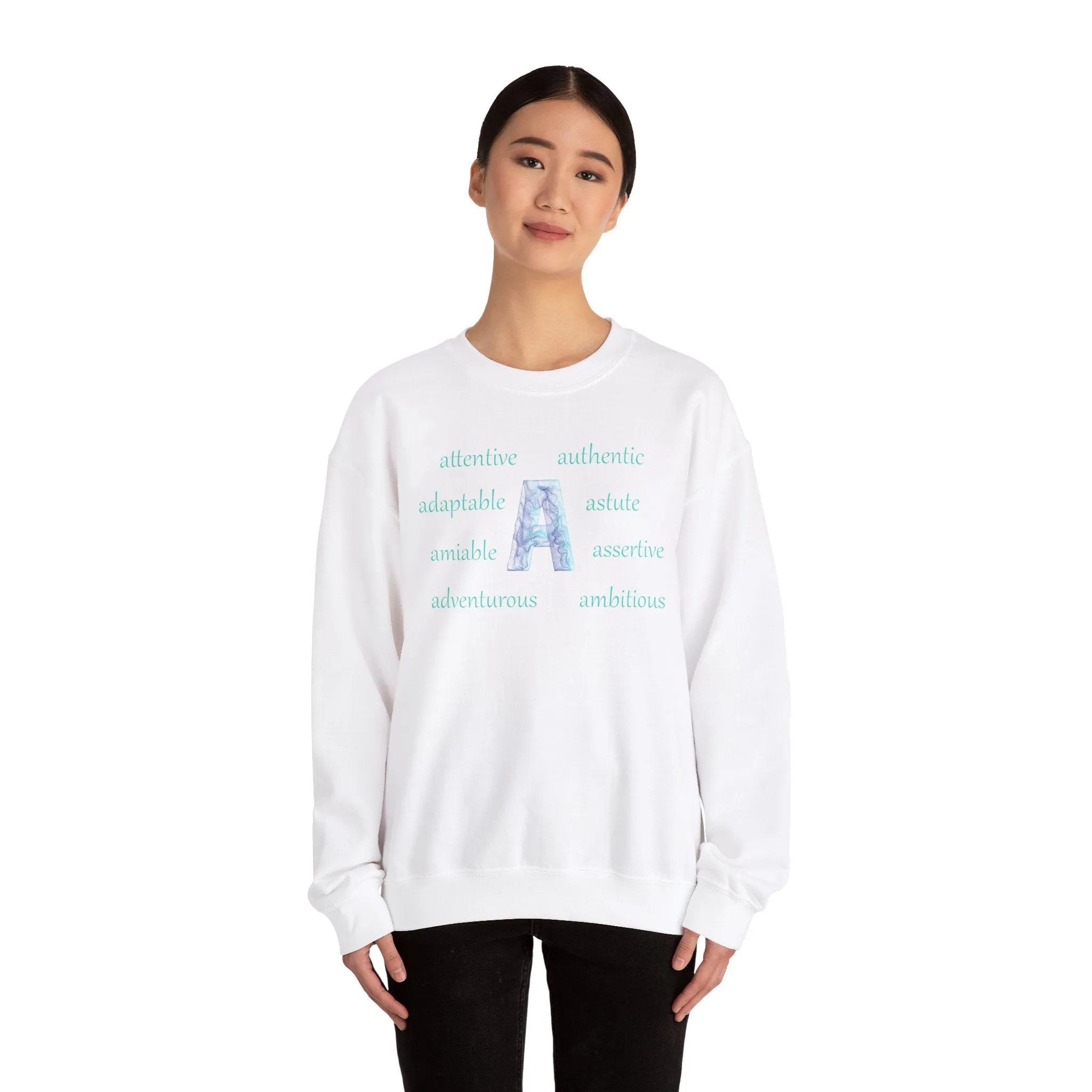 A Alphabet Sweatshirt, Motivational, Alphabet Initial "A" Unisex Heavy Blend™ Mental Health, Optimistic Crewneck Sweatshirt, Self-affirming Sweatshirt