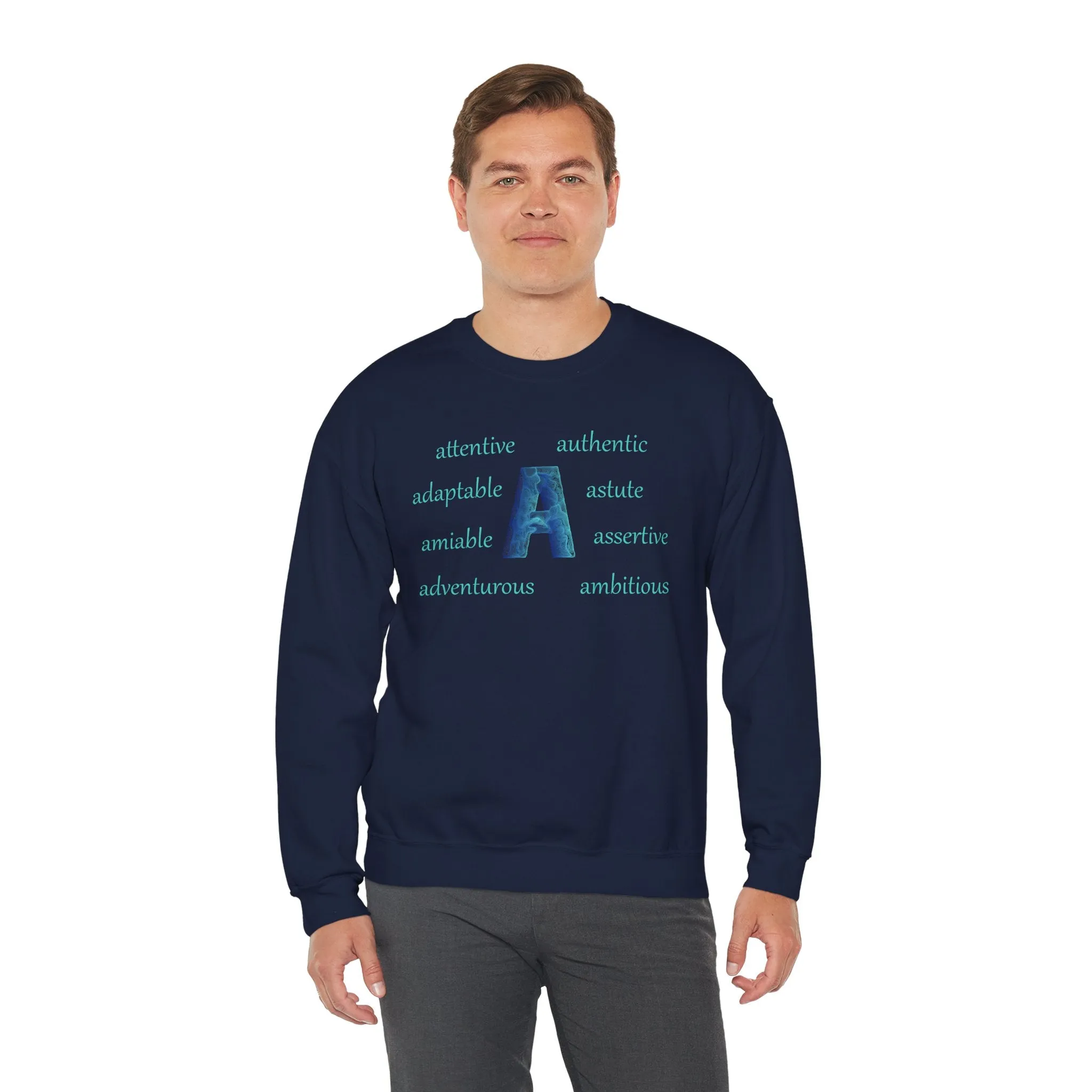 A Alphabet Sweatshirt, Motivational, Alphabet Initial "A" Unisex Heavy Blend™ Mental Health, Optimistic Crewneck Sweatshirt, Self-affirming Sweatshirt