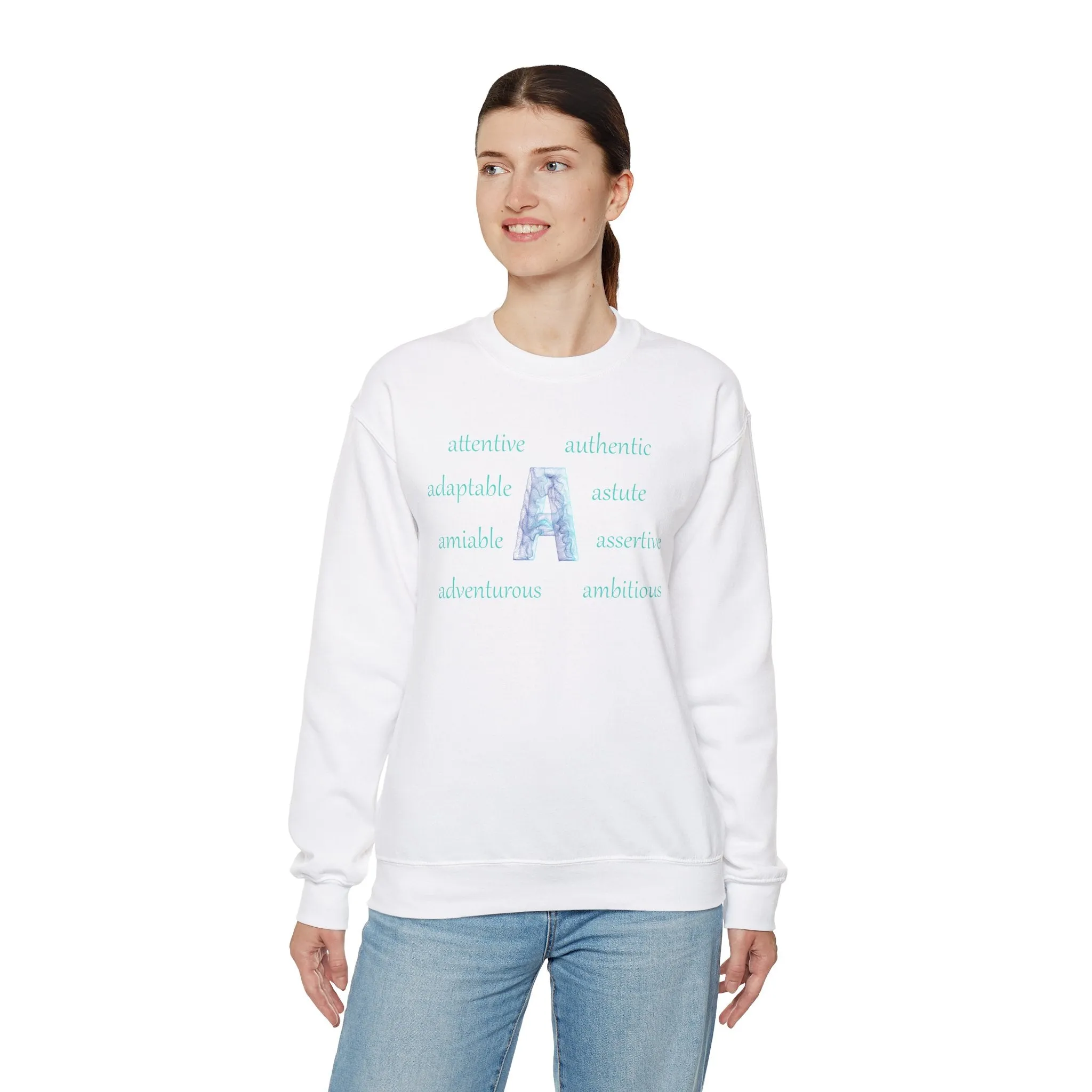 A Alphabet Sweatshirt, Motivational, Alphabet Initial "A" Unisex Heavy Blend™ Mental Health, Optimistic Crewneck Sweatshirt, Self-affirming Sweatshirt