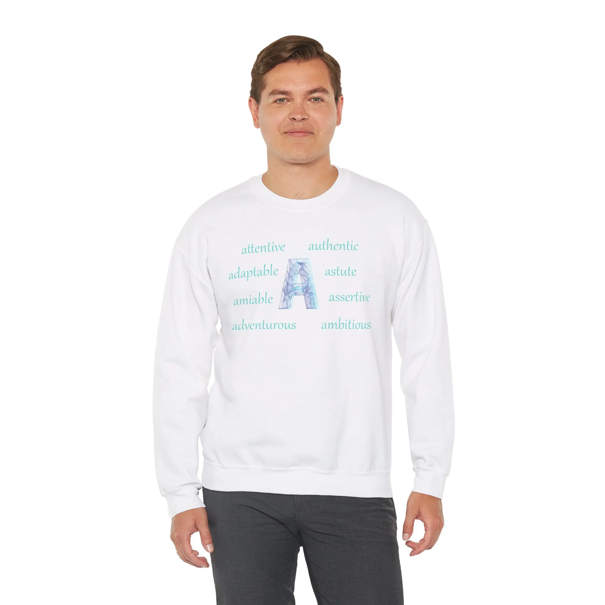 A Alphabet Sweatshirt, Motivational, Alphabet Initial "A" Unisex Heavy Blend™ Mental Health, Optimistic Crewneck Sweatshirt, Self-affirming Sweatshirt