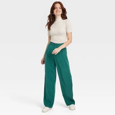 A New Day Women's Plus Relaxed High Rise Baggy Wide Leg Trousers Inside Pocket