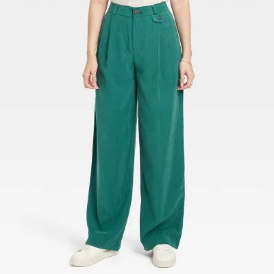 A New Day Women's Plus Relaxed High Rise Baggy Wide Leg Trousers Inside Pocket