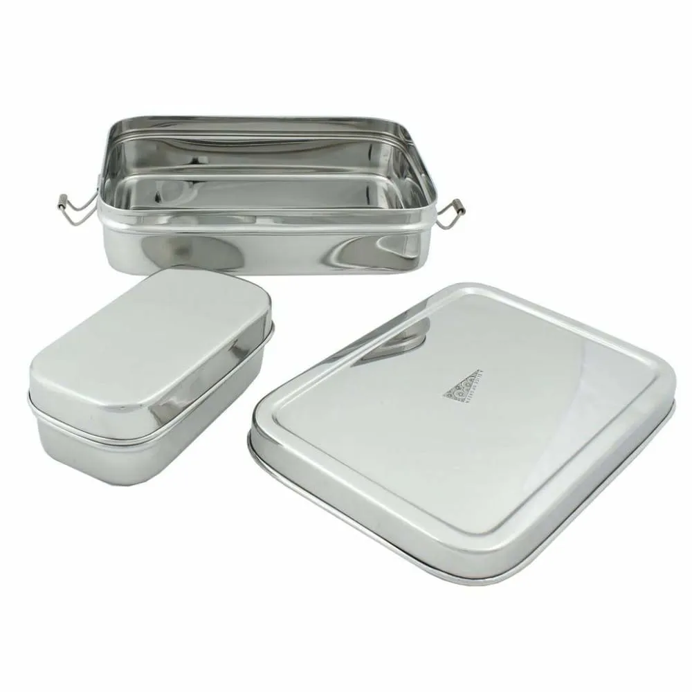 A Slice of Green Large Rectangle Stainless Steel Lunch Box with Mini Container