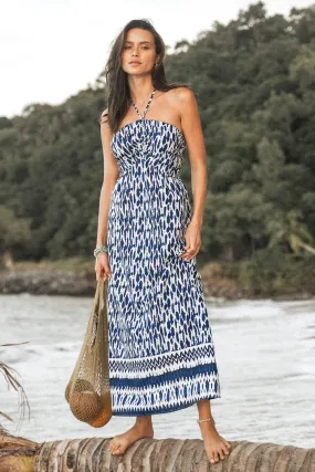 Abstract Print Halter Maxi Dress