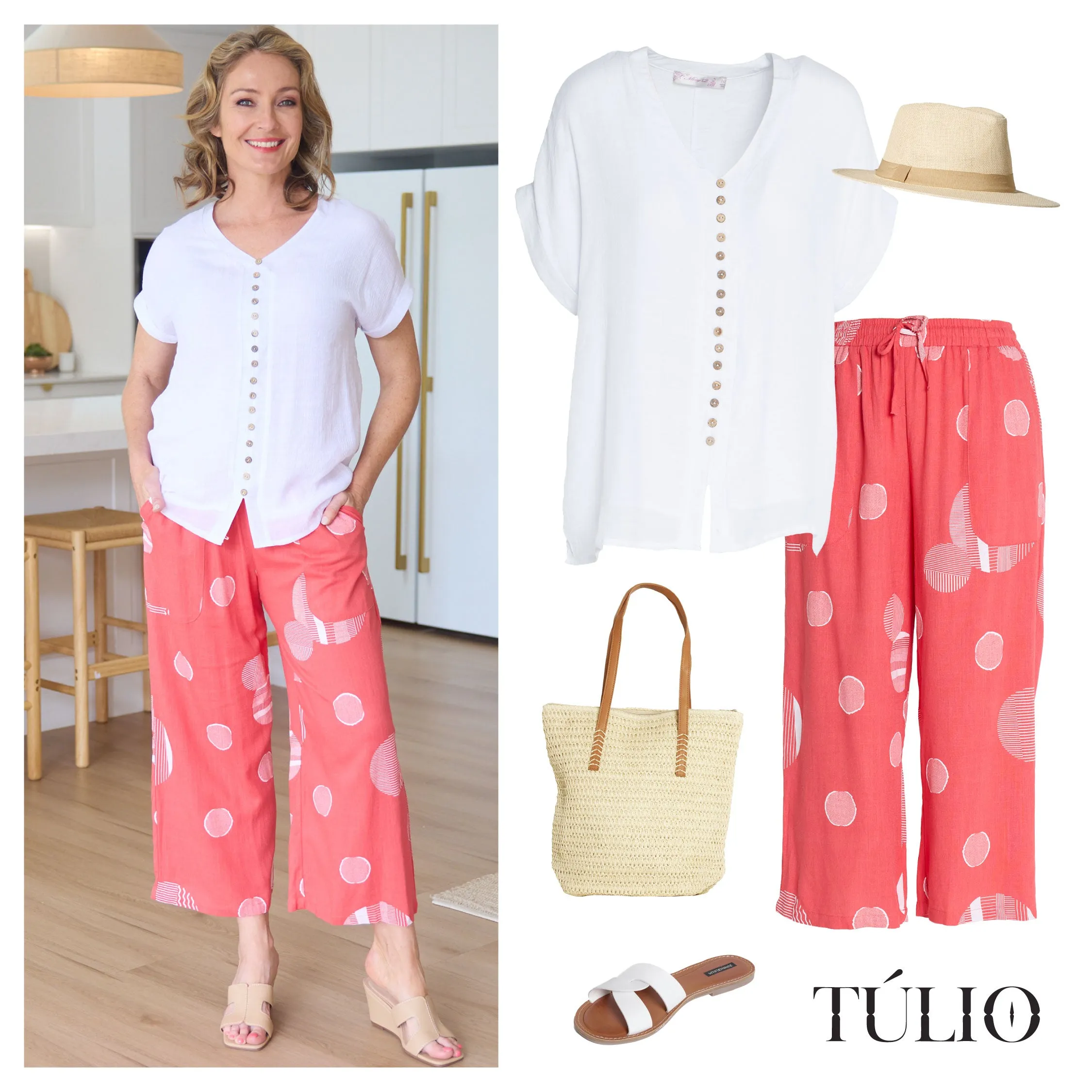 Aiko Linen Pants - Coral Spot