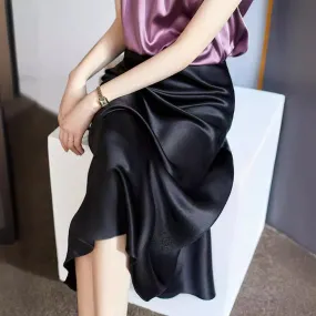 Amozae buisnesscore outfit women High Waist Acetate Skirt Women's Mid-Length Acetate Satin Sheath Fishtail A- line Skirt Long Skirt