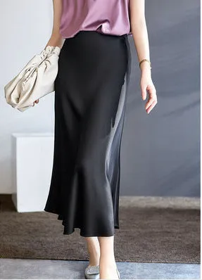 Amozae buisnesscore outfit women High Waist Acetate Skirt Women's Mid-Length Acetate Satin Sheath Fishtail A- line Skirt Long Skirt