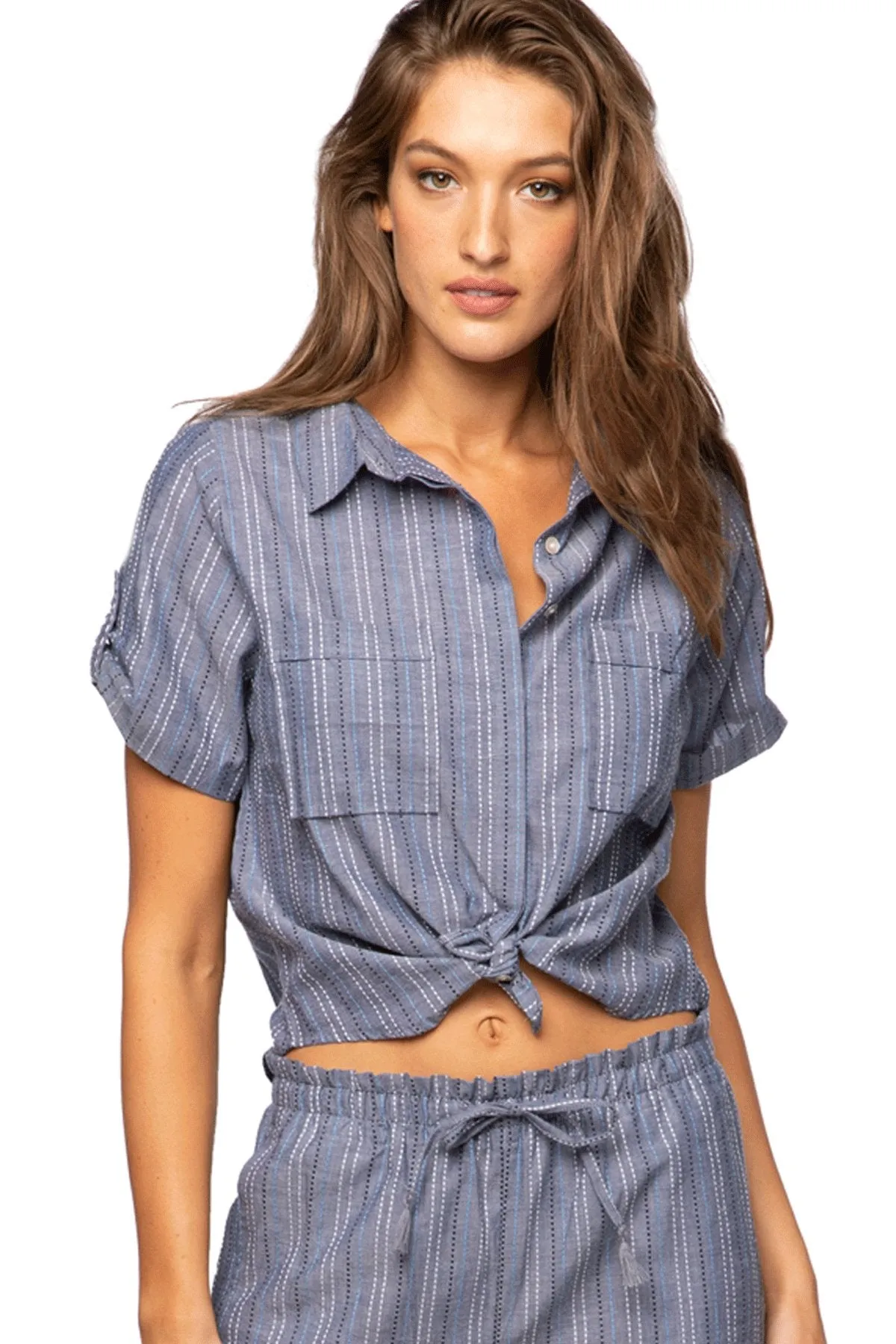 Anne Button Up Crop Shirt in Dobby Jacquard Prints