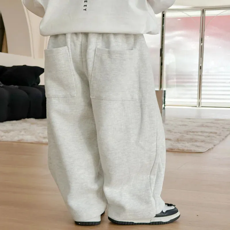 Autumn Kids Pants children solid color loose wide leg pants boys soft all-match straight sweatpants