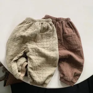 Autumn New Double-Layer Cotton Children's Trousers Retro Korean Boys And Girls Casual Loose Pant Baby Soft Pants WTP154