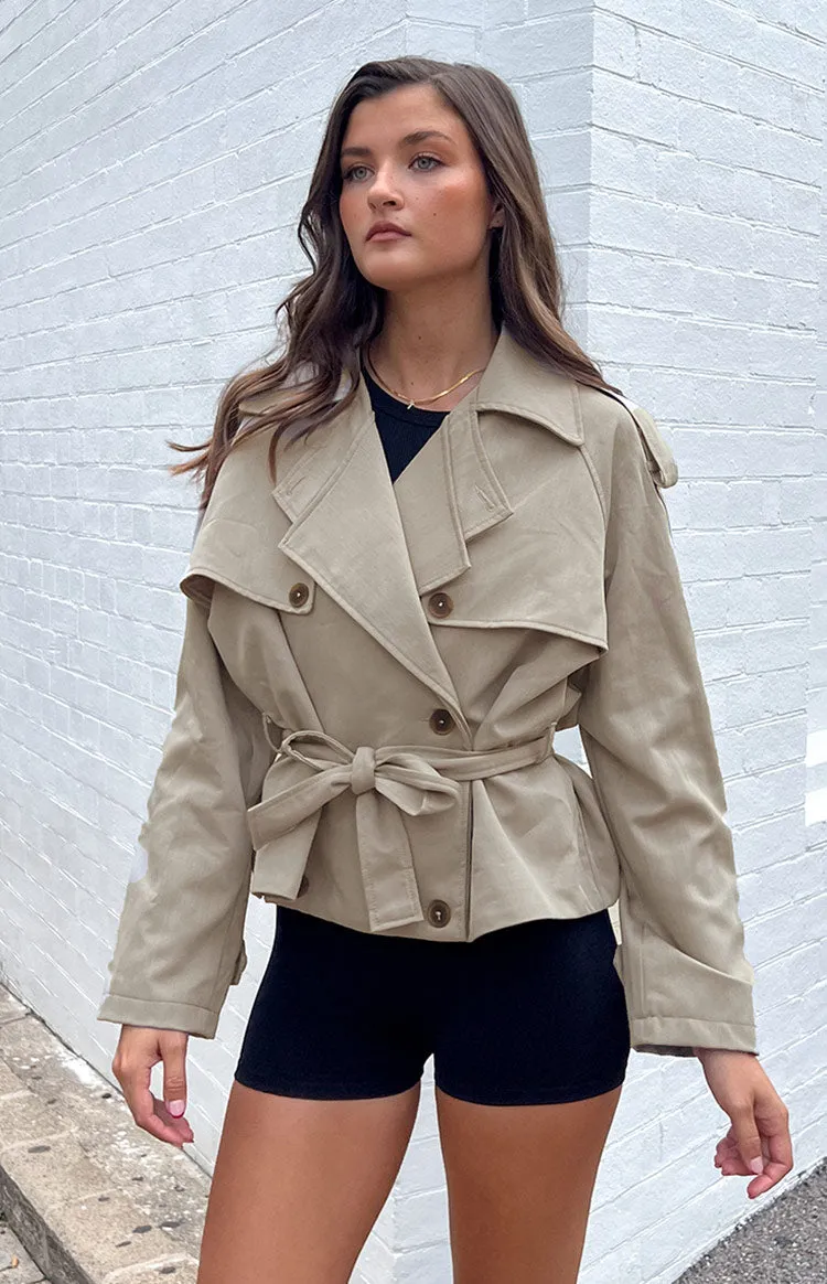 Azura Grey Cropped Trench Coat