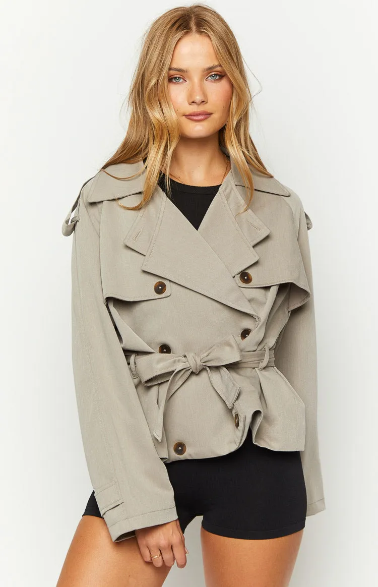 Azura Grey Cropped Trench Coat