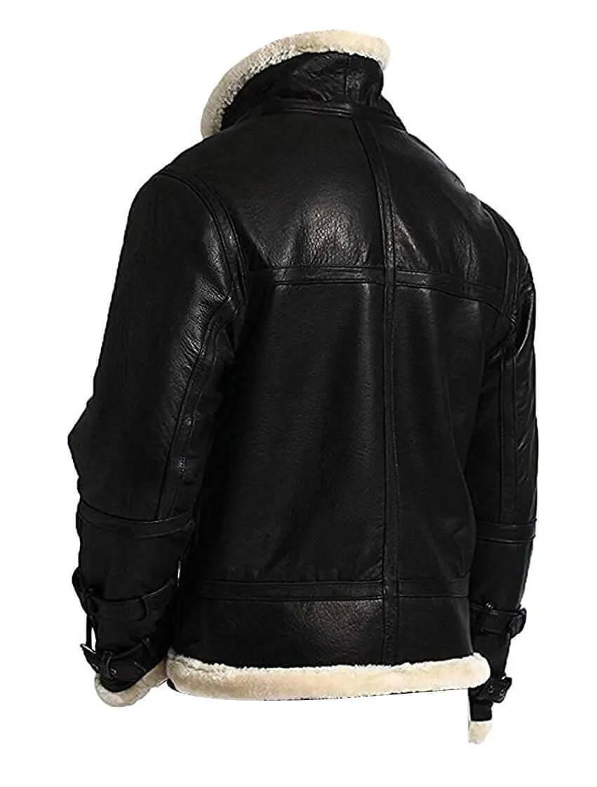 B3 Bomber Hooded Leather Jacket - Black