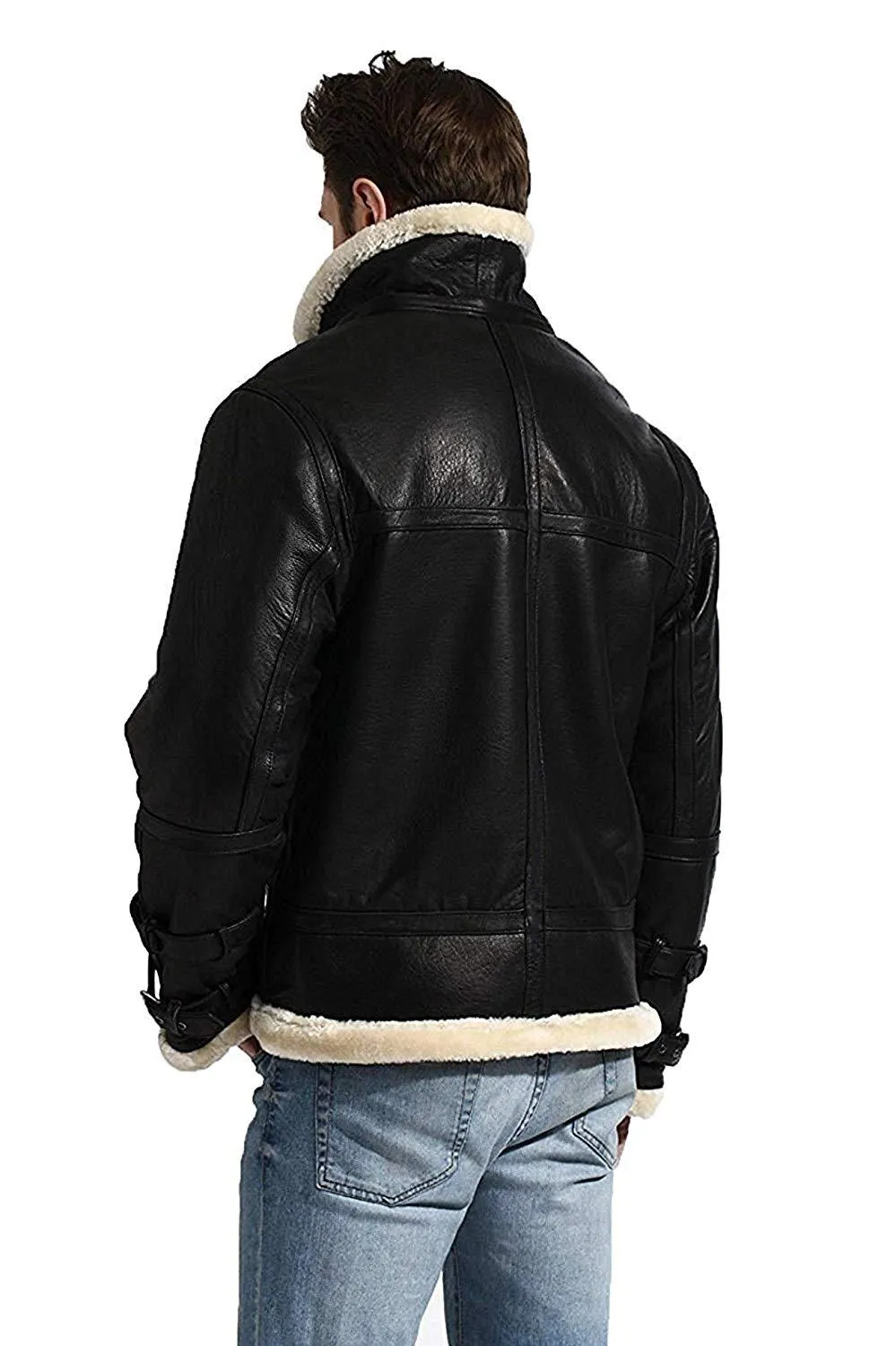 B3 Bomber Hooded Leather Jacket - Black