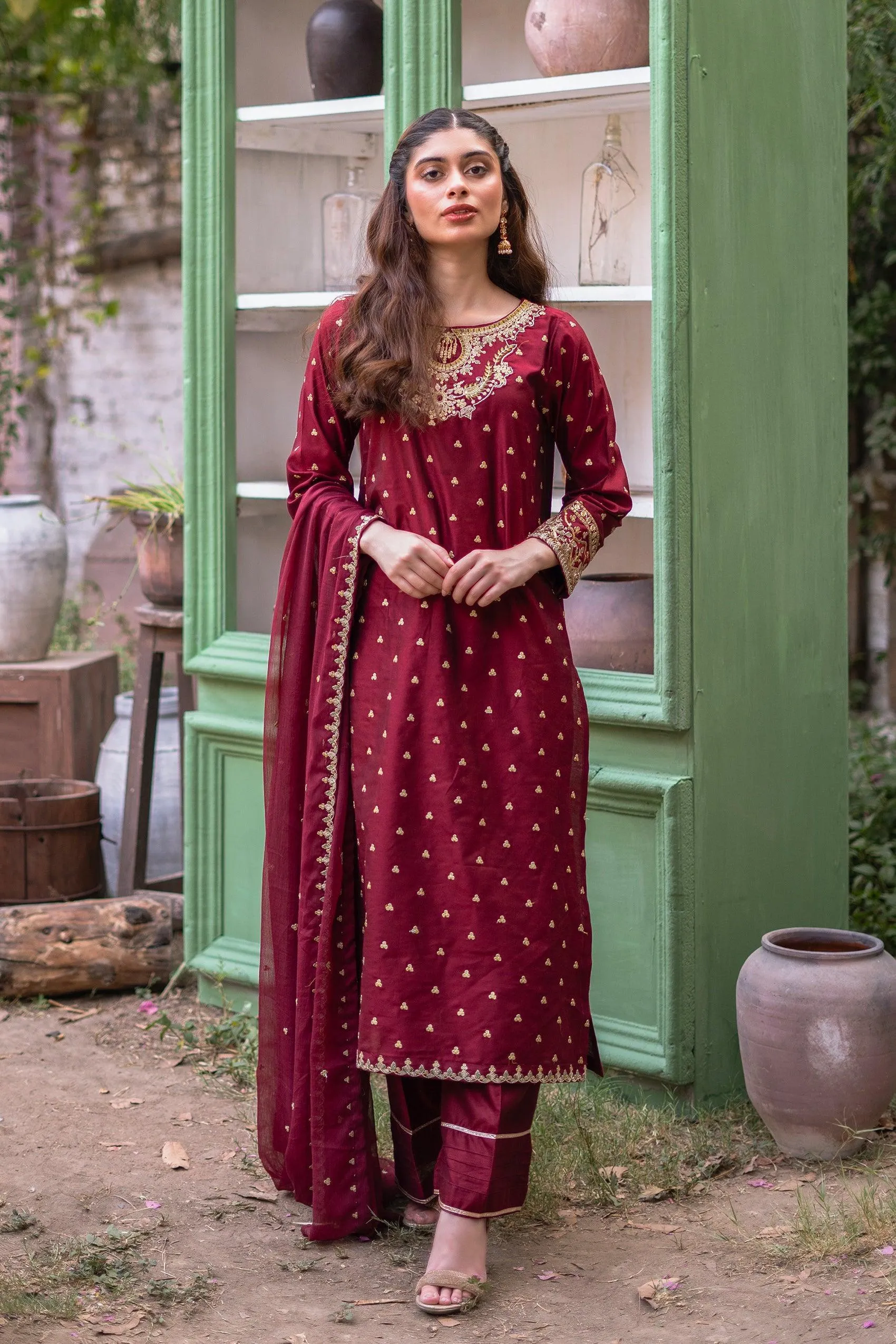 Baharaneh (Maroon) KLX-00922 (3 PC)