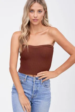 Baines Strapless Sweater Crop Top Mocha