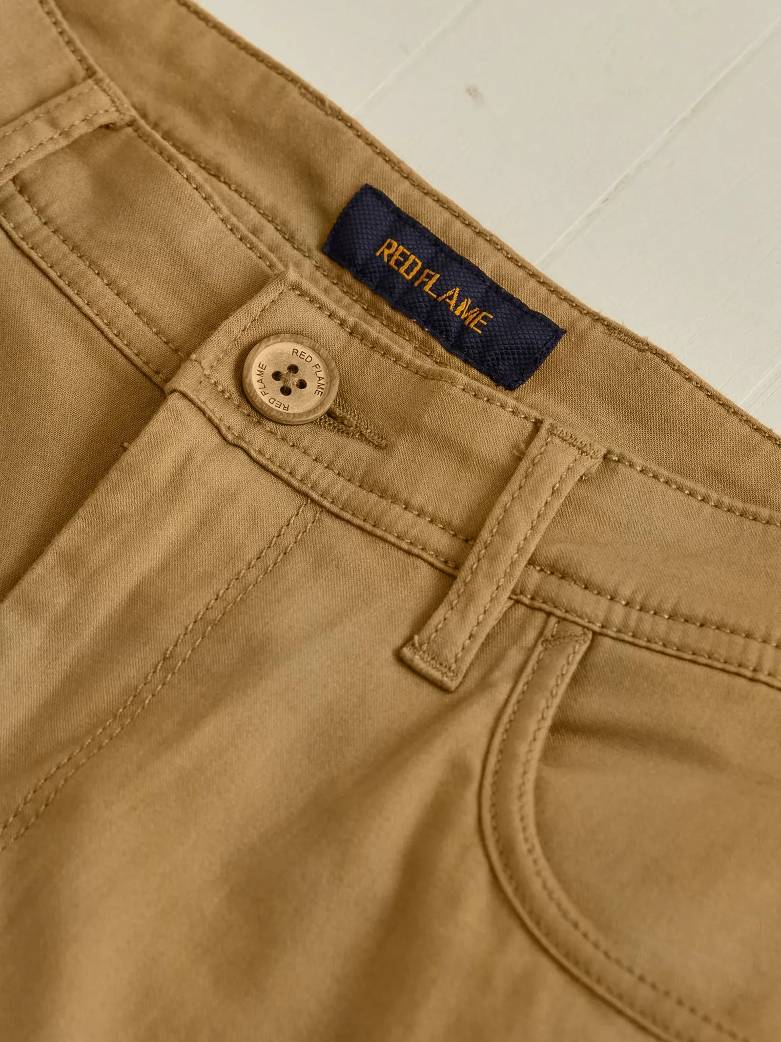 Beige Solid Stretch Cargo Trouser