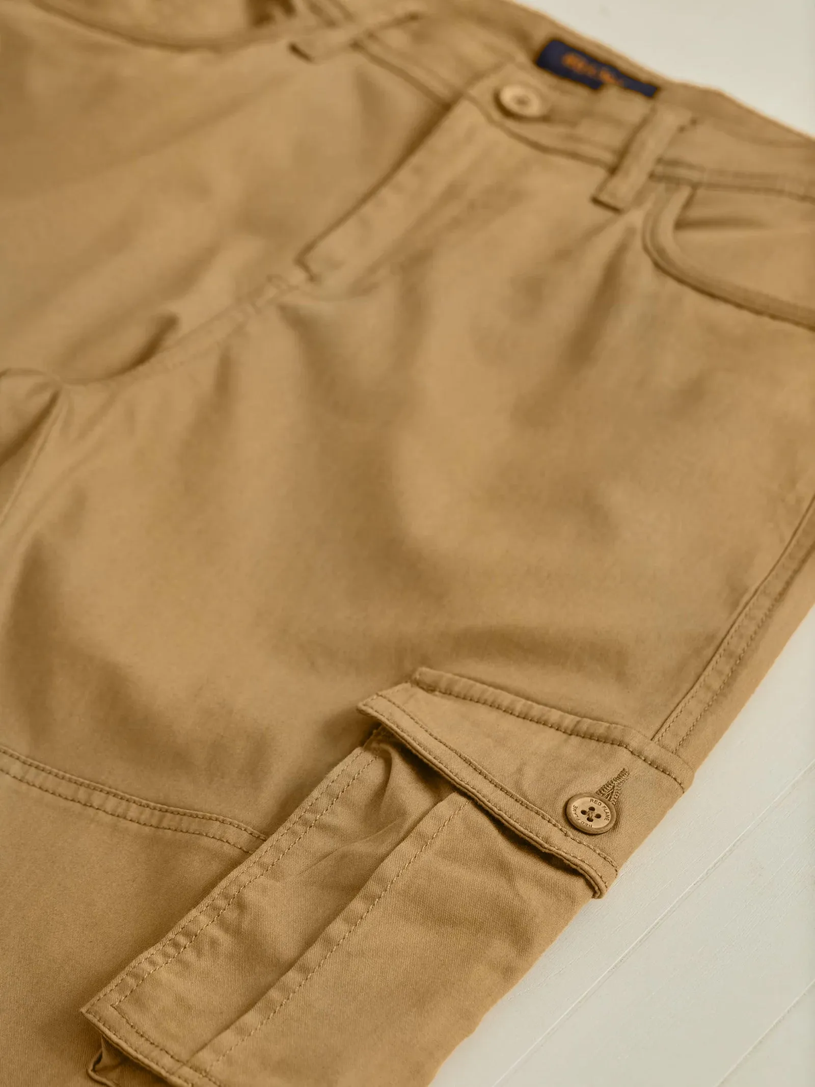 Beige Solid Stretch Cargo Trouser