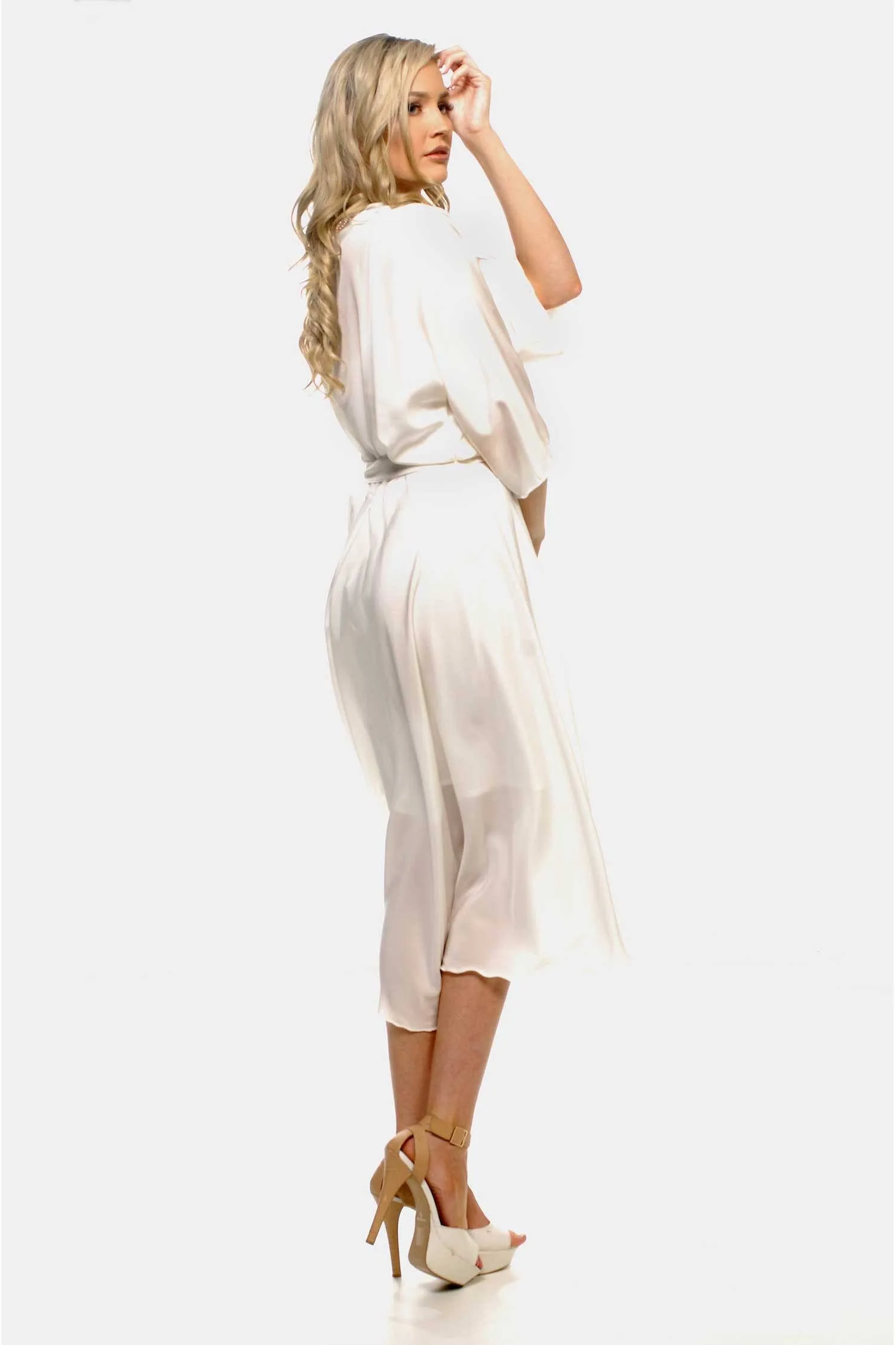 Bella Wrap Dress in Ivory with Slip | Silk Crepe