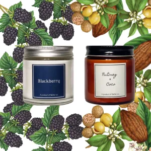 Better co Scented Soy Wax Amber Jar Candle Organic Luxury Aroma Burning Time Upto 20 Hours. Combo Pack of BlackBerry and Nutmeg   Coco.