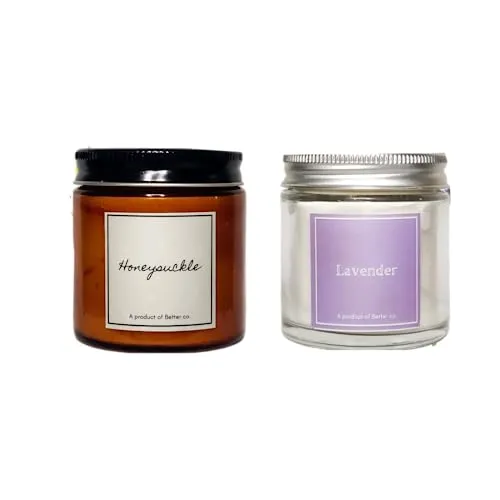 Better co Scented Soy Wax Amber Jar Candle Organic Luxury Aroma Burning Time Upto 20 Hours. Combo Pack of Lavender and Honeysuckle