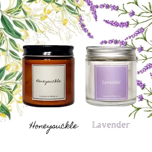 Better co Scented Soy Wax Amber Jar Candle Organic Luxury Aroma Burning Time Upto 20 Hours. Combo Pack of Lavender and Honeysuckle