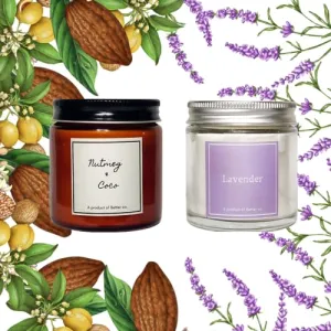 Better co Scented Soy Wax Amber Jar Candle Organic Luxury Aroma Burning Time Upto 20 Hours. Combo Pack of Lavender and Nutmeg   Coco.