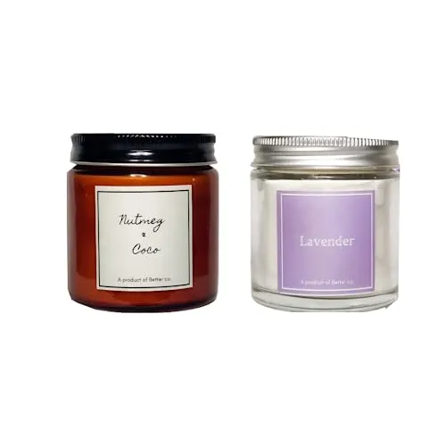 Better co Scented Soy Wax Amber Jar Candle Organic Luxury Aroma Burning Time Upto 20 Hours. Combo Pack of Lavender and Nutmeg   Coco.