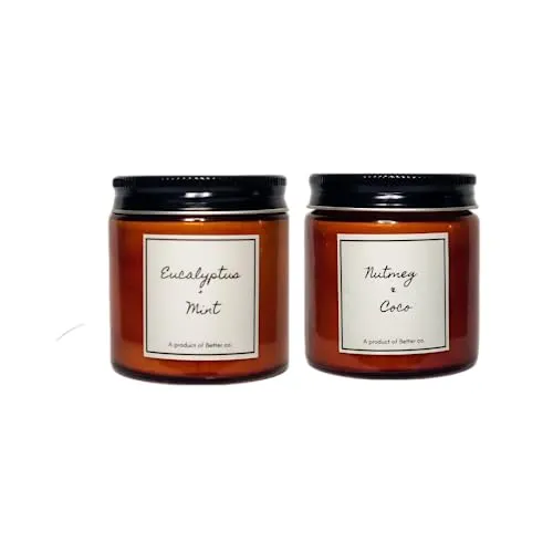 Better co Scented Soy Wax Amber Jar Candle Organic Luxury Aroma Burning Time Upto 20 Hours. Combo Pack of Nutmeg   Coco and Eucalyptus   Mint