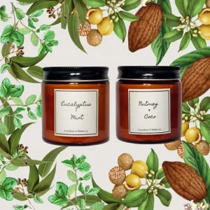 Better co Scented Soy Wax Amber Jar Candle Organic Luxury Aroma Burning Time Upto 20 Hours. Combo Pack of Nutmeg   Coco and Eucalyptus   Mint