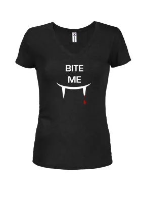 Bite Me Juniors V Neck T-Shirt