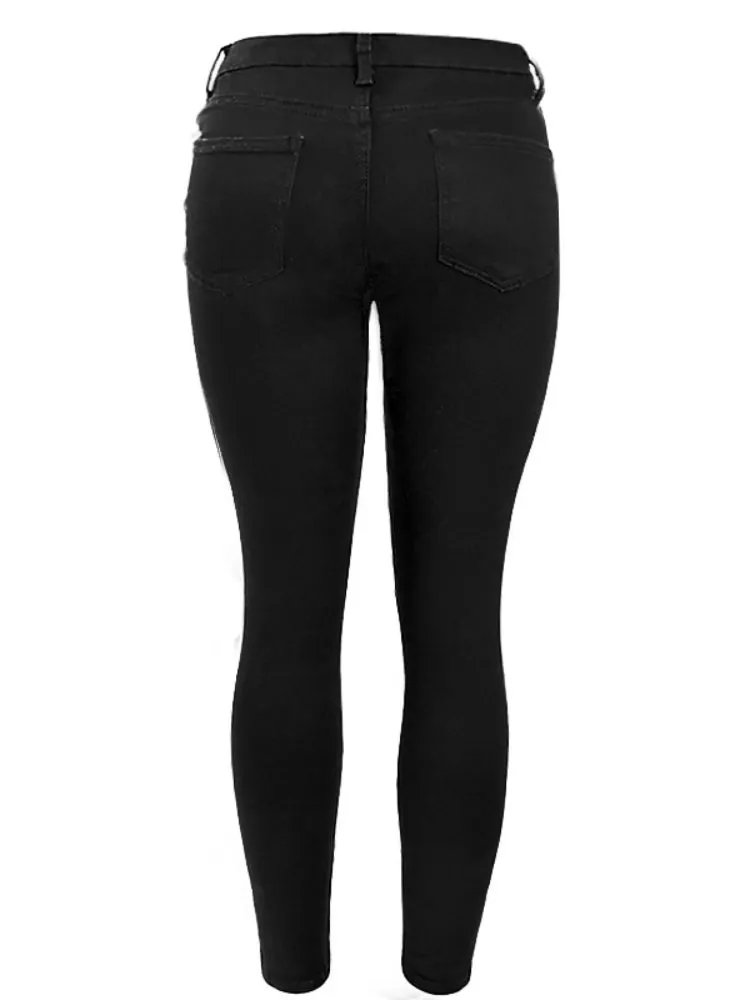 Black Destroyed Skinny Denim Pants Trousers