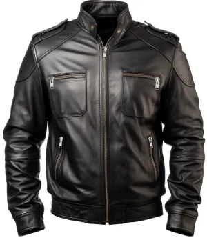 Black Leather Bomber Jacket Men-Leatheroxide