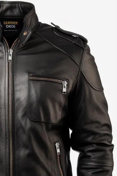 Black Leather Bomber Jacket Men-Leatheroxide