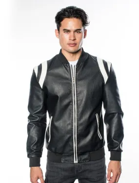 Black White Men's Fancy Pleather Jacket