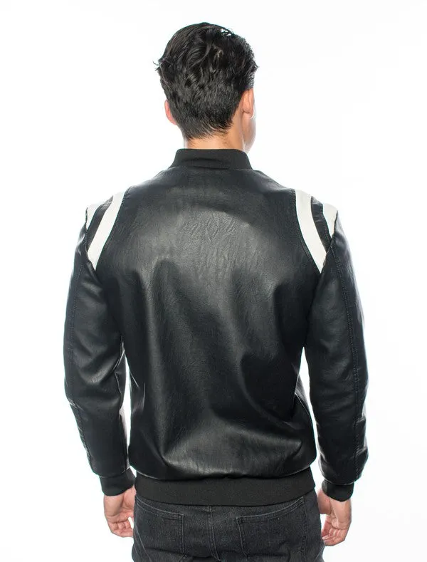 Black White Men's Fancy Pleather Jacket