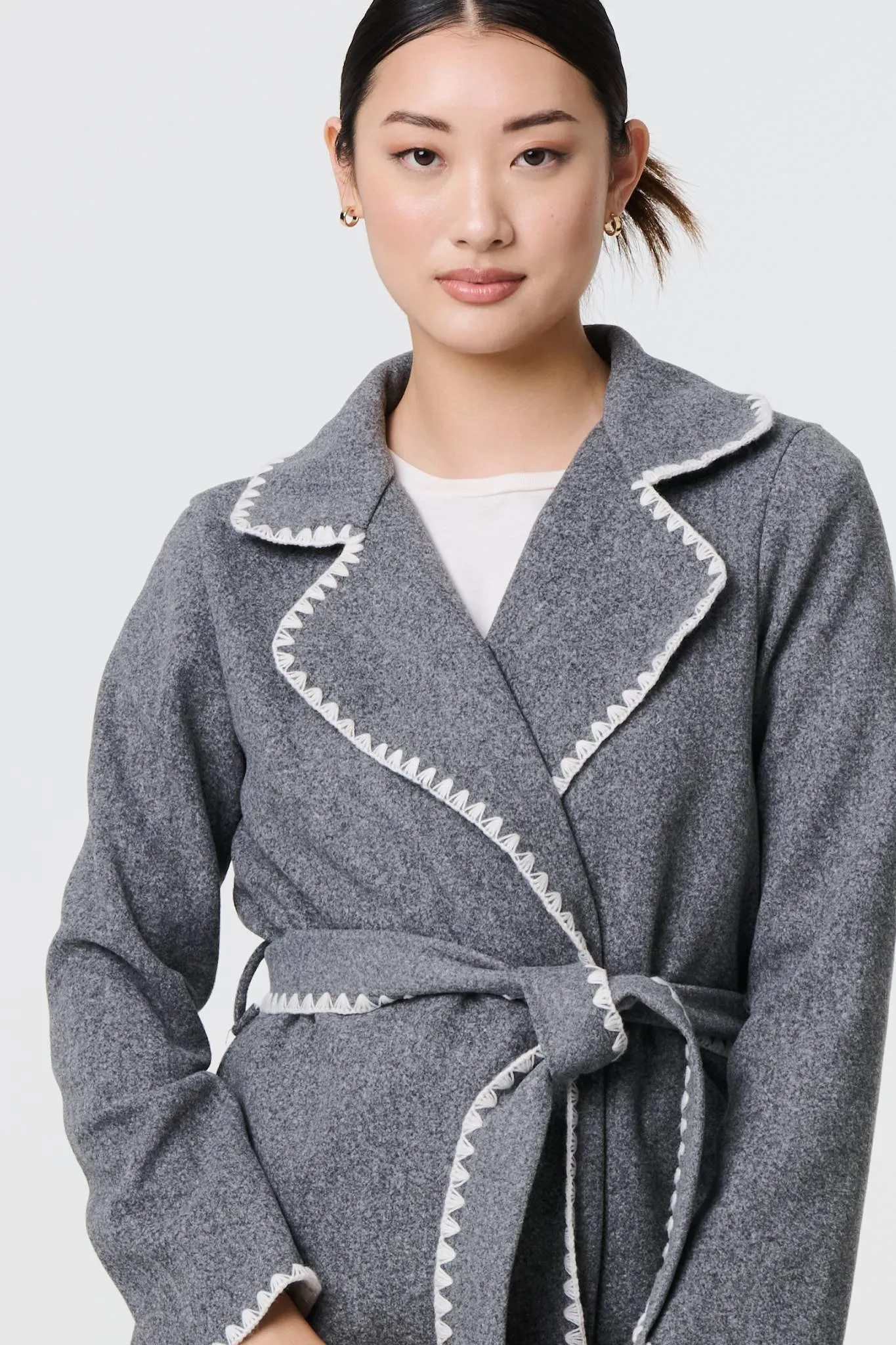 Blanket Stitch Coat with Belt