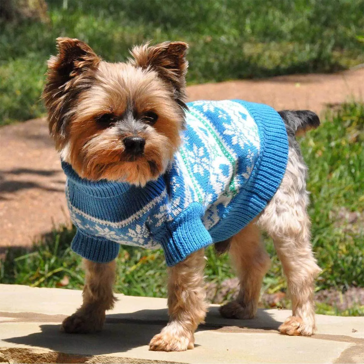 Blue Snowflake and Hearts Dog Sweater