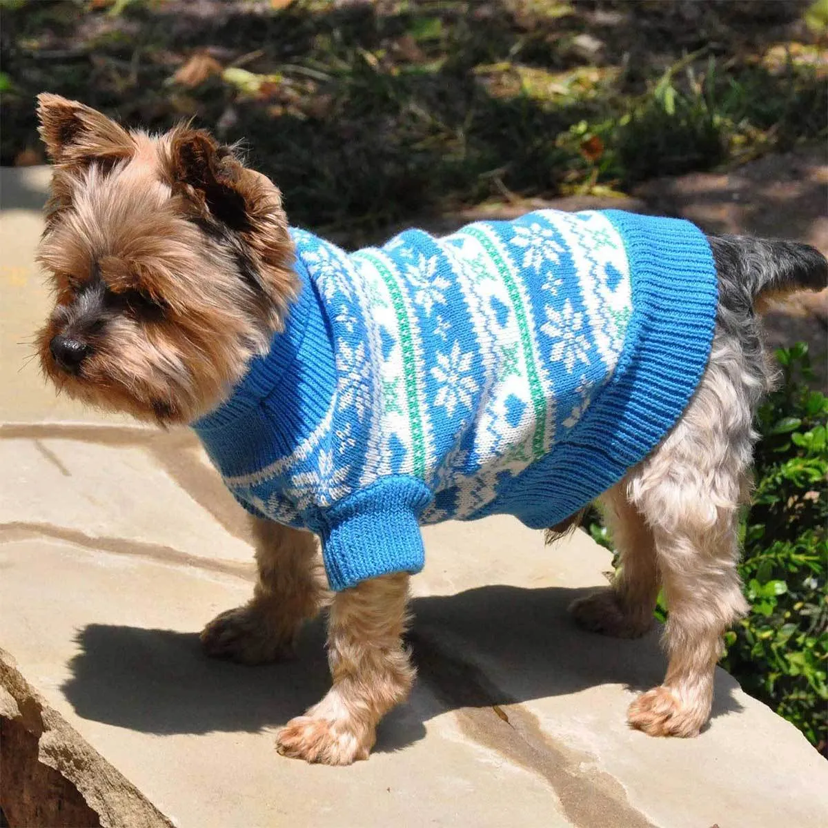 Blue Snowflake and Hearts Dog Sweater