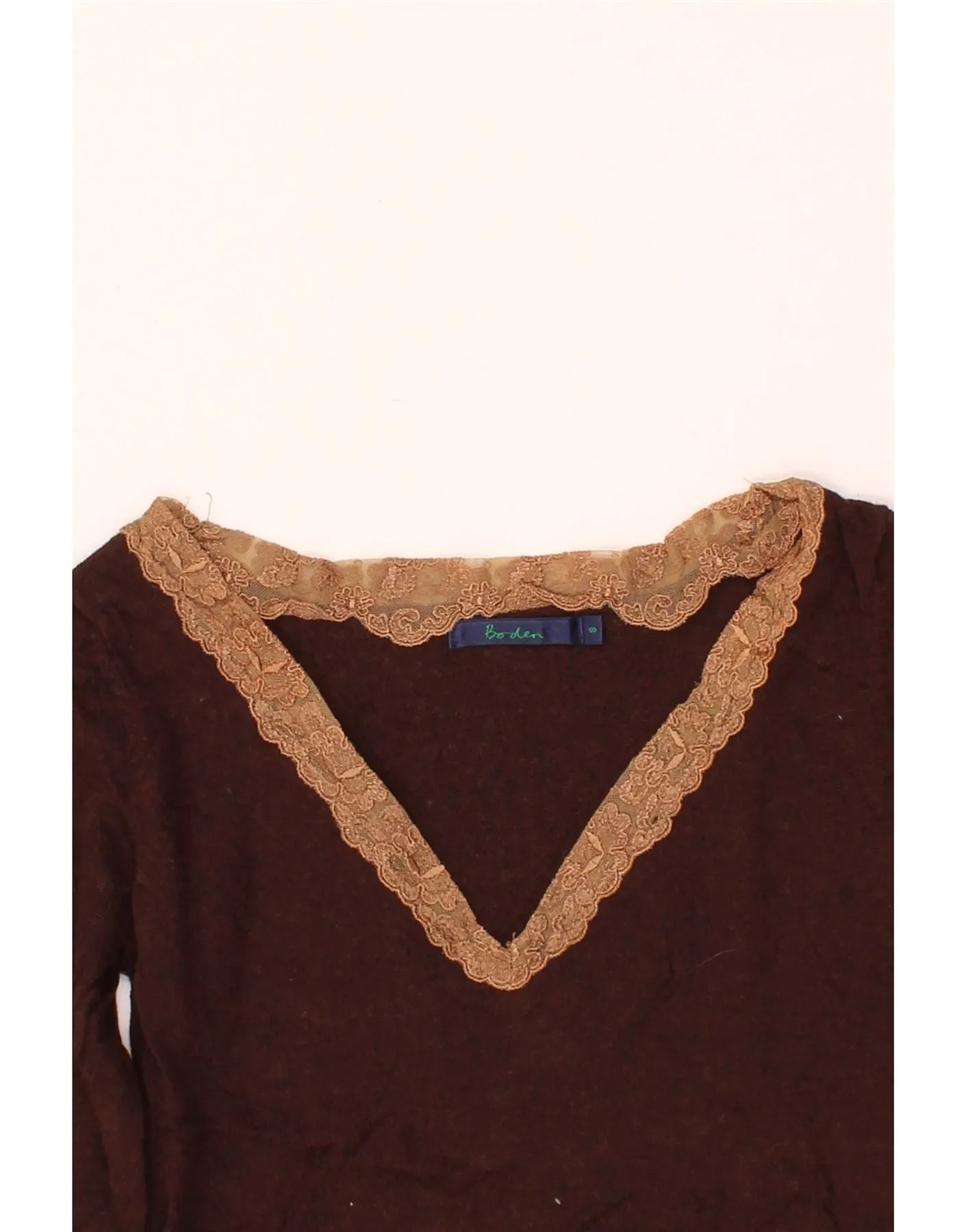 BODEN Womens Crop V-Neck Jumper Sweater UK 8 Small  Brown Merino Wool