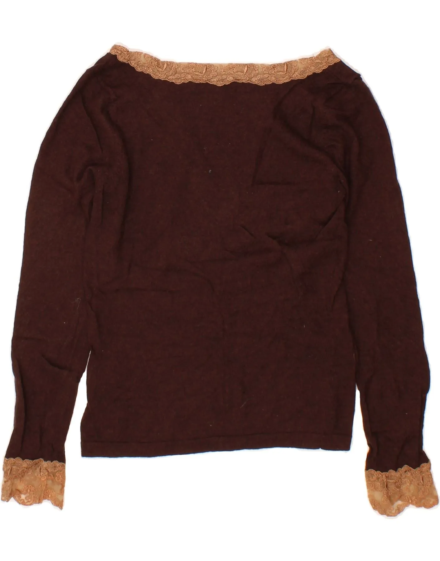 BODEN Womens Crop V-Neck Jumper Sweater UK 8 Small  Brown Merino Wool