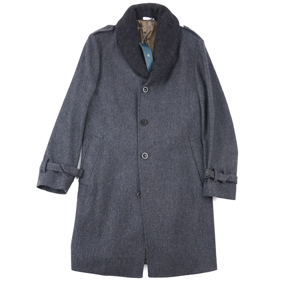 Boglioli Wool Overcoat with Knit Collar